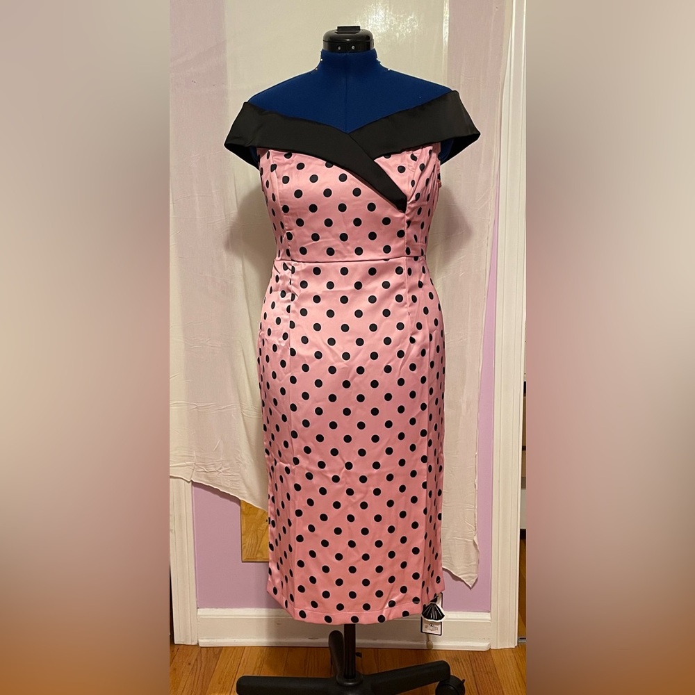 Pink and Black Polka Dot Wiggle Dress